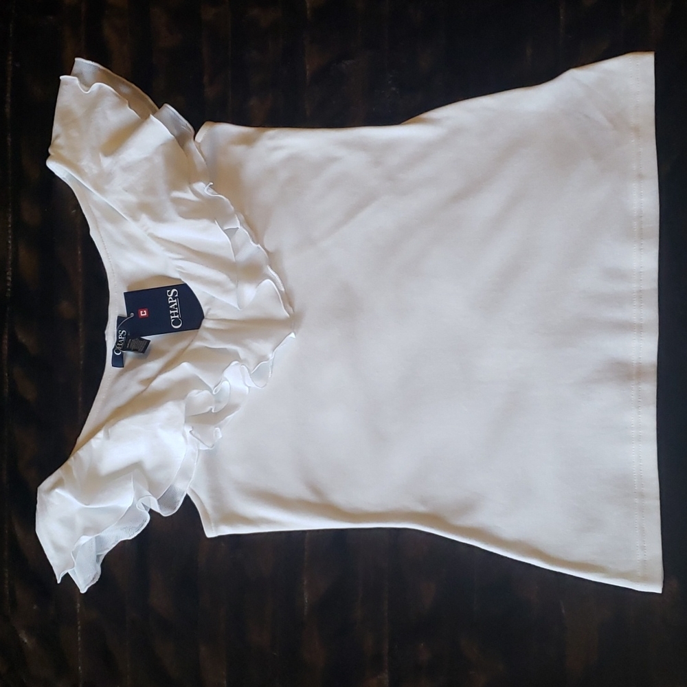 Chaps White Ruffle Top NWT Small Petite - Picture 6 of 8